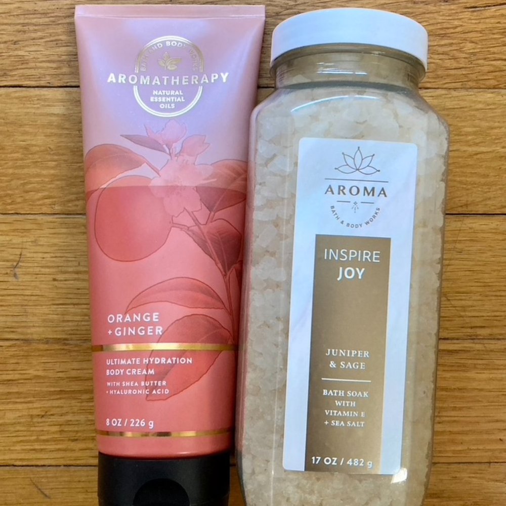 NWT Bath & Body Works Set of Juniper & Sage Bath Soak/ Orange & Ginger Bodycream